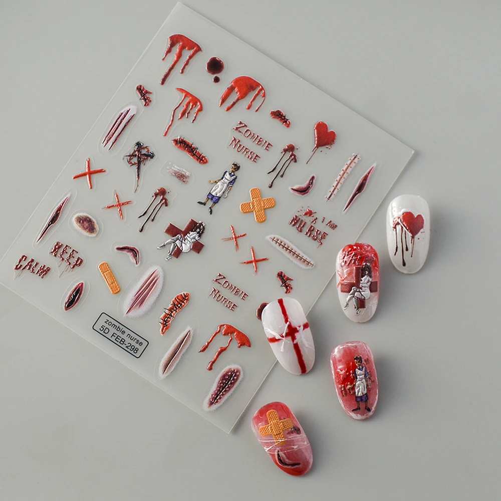 Zombie Halloween Style 5D Nail Stickers Manicure Tips Cool Stuff Nail Decoration