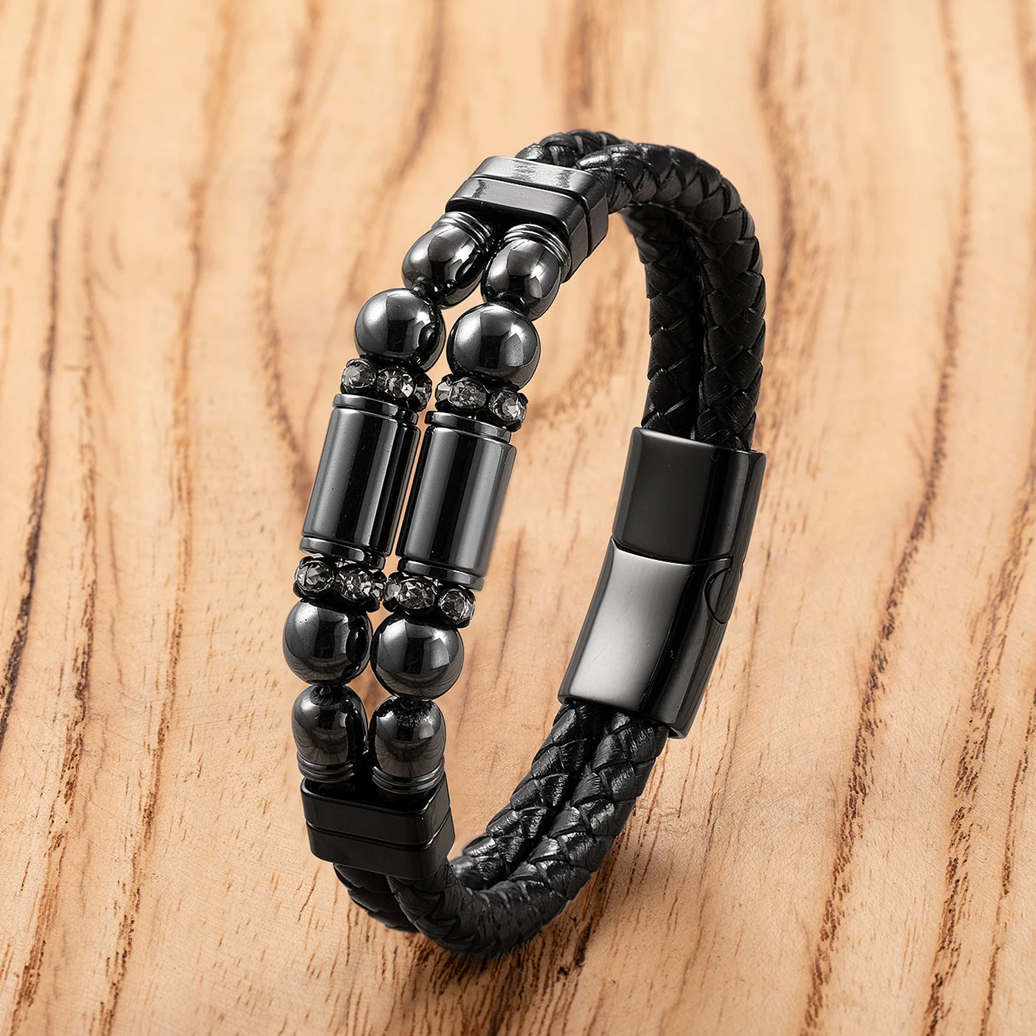 Natural Agate Tiger Eye Stone Bracelets Men\'s Jewelry Braided Leather Handmade Male Bangles 2024 New Stainless Steel Jewelry