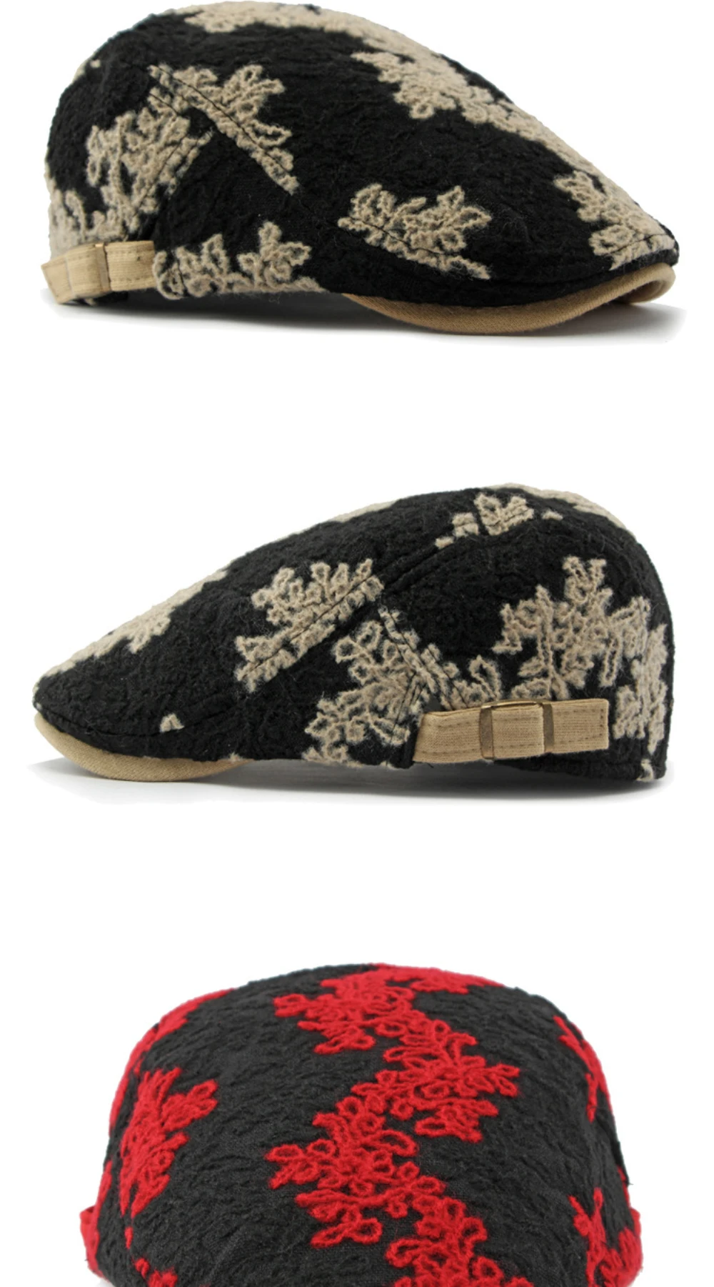 HT4609 Baskenmützen für Männer und Frauen Vintage Blumenmuster Künstler Maler Baskenmütze Unisex Verstellbare Ivy Flachmütze Herbst Winter Strick-Baskenmütze – Detail 7