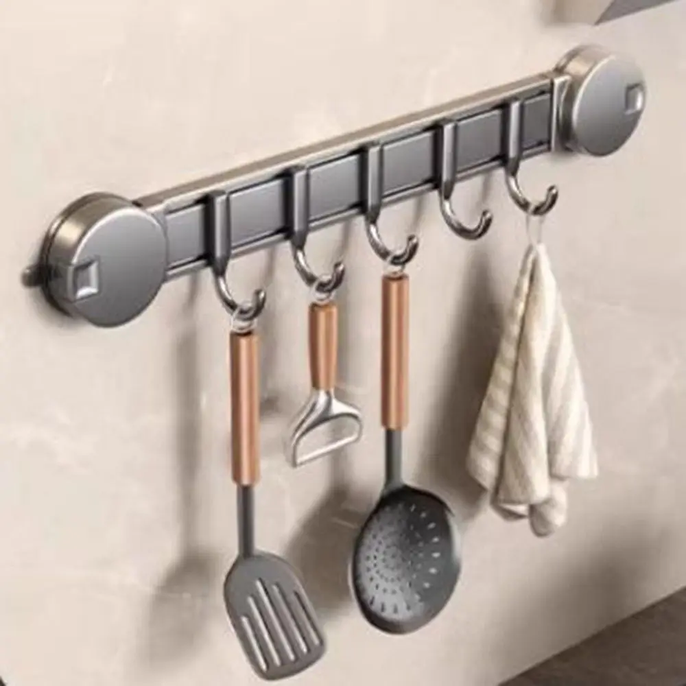 

4/5/6 Hooks Suction Cup Hooks Simple Punch-Free Vacuum Adsorption Hooks Space Aluminum Wall-mounted Robe Coat Hangers for Home