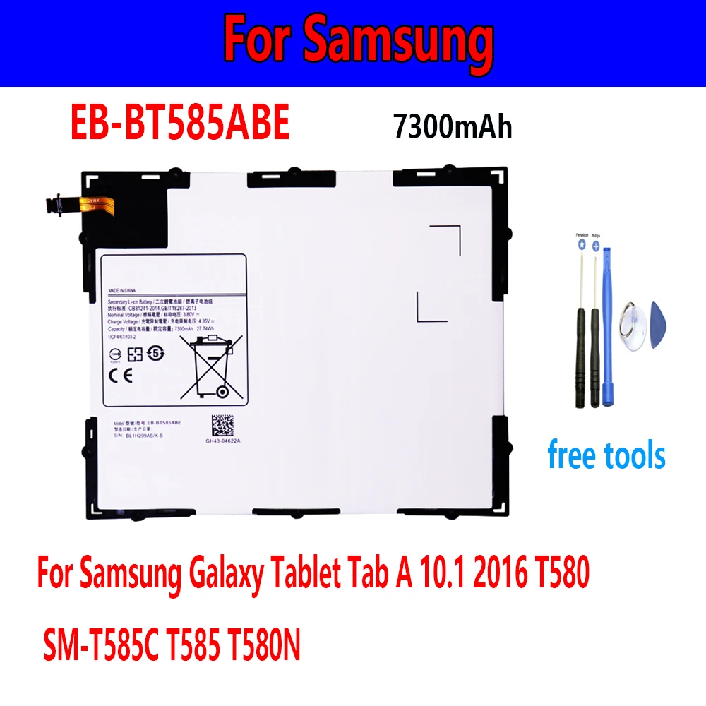 

rechargeable Tablet Tablet EB-BT585ABE 7300mAh Battery For Samsung Galaxy Tablet Tab A 10.1 2016 T580 SM-T585C T585 T580N +tools