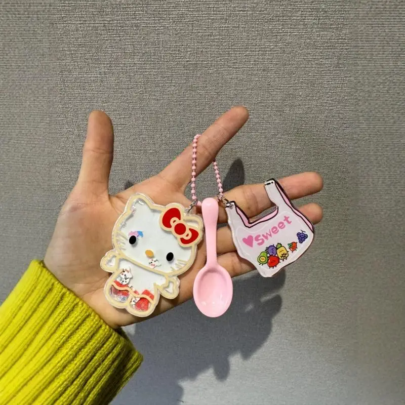 Kawaii Sanrio Hello Kitty Shake Fighter Keychain Backpack Pendant Cute Cartoon Makeup Mirror Accessories Girls Birthday Gifts