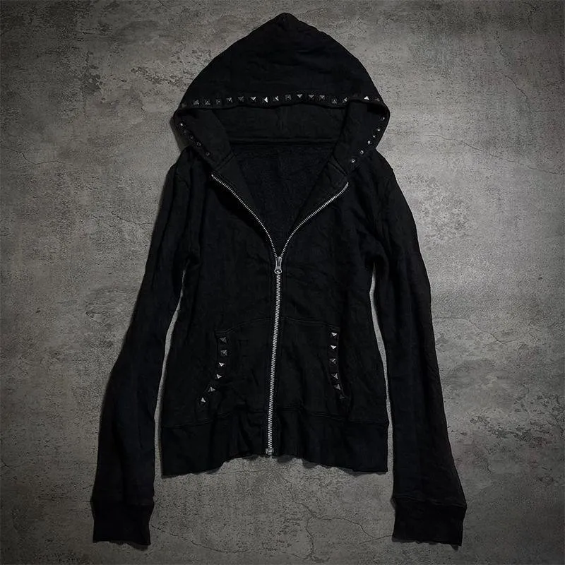 Women Edgy Collarless Slim Fit Long Sleeve Solid Color Medium Weight Jacket with Faux Fur Trim Zipper Front and Studded Detail
