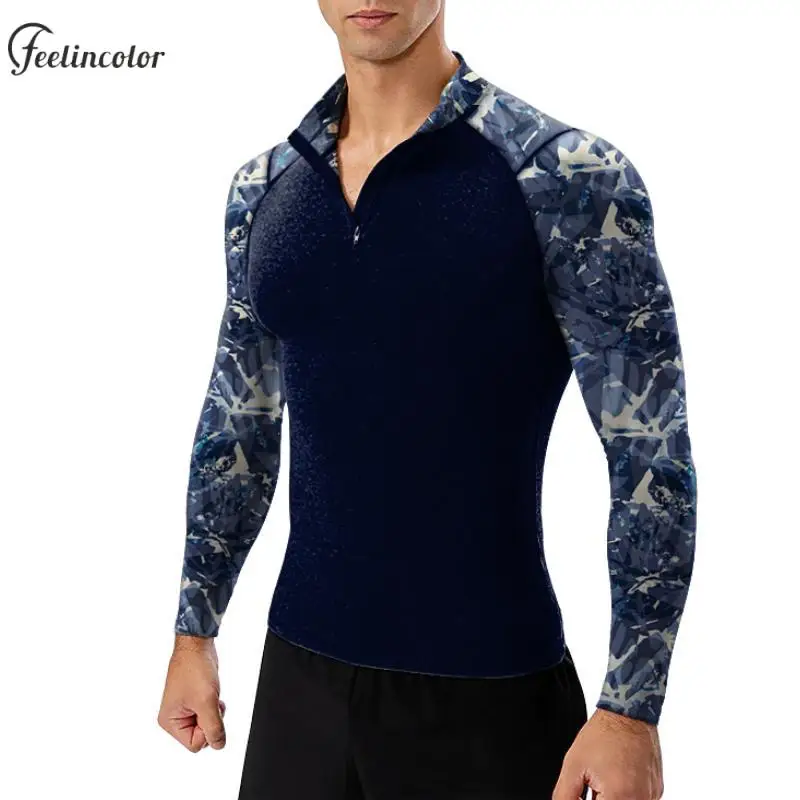 

Raglan Sleeve Surf Shirts for Men UPF 50+ Sun Protection Gray Camouflage Tee Shirt Zip Up Breathable Tops Male Outdoor Sportwear