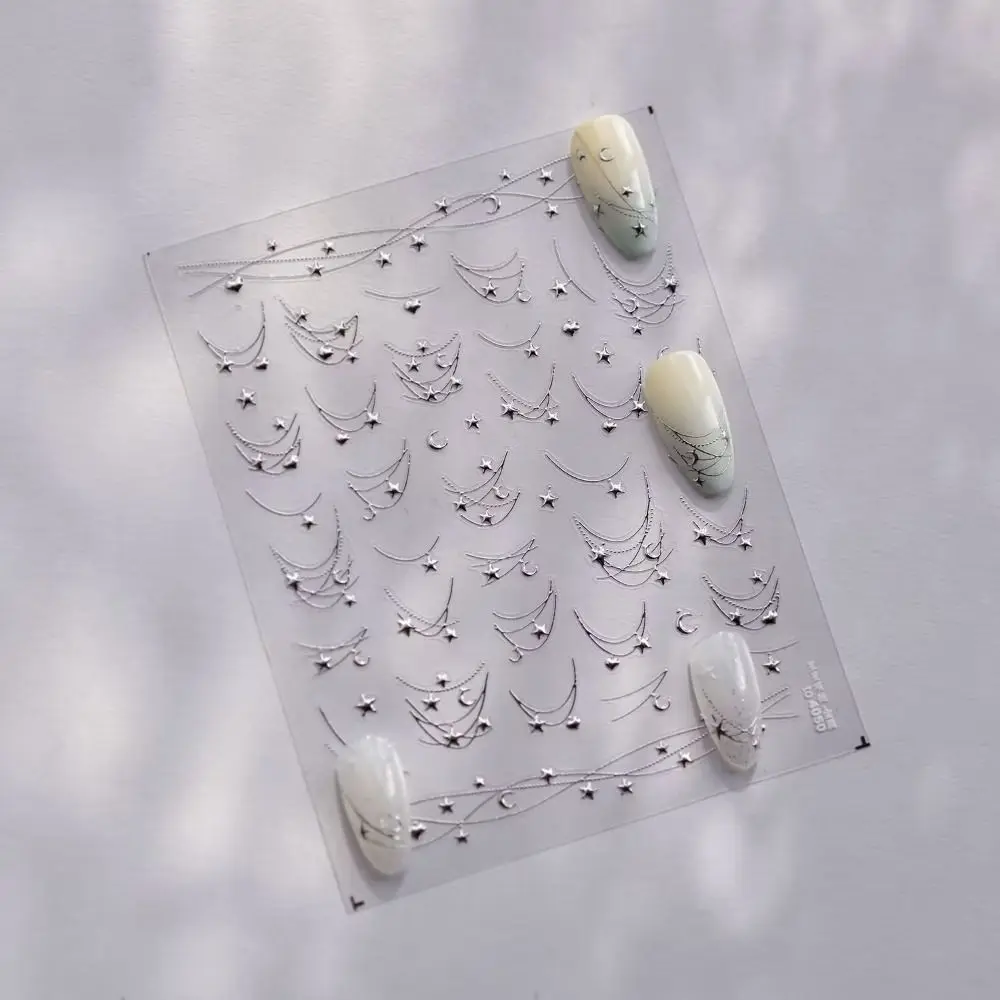 5D Effect Nail Art Stickers Self-Adhesive Gold/Silver Metallic Nail Sliders Embossed Design Starlight Finish Nail Decorations