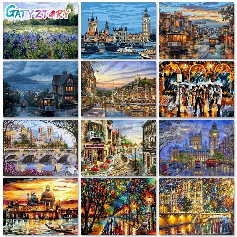 

GATYZTORY 60x75cm Frame DIY Painting By Numbers Hand Painting Decorative Paintings City Landscape Picture Home Decoration