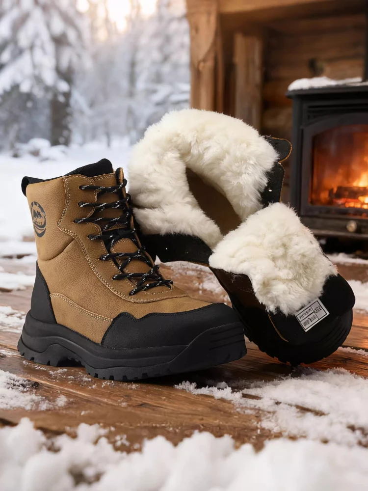

Зимние утепленные плюшевые уличные хлопковые ботинки из натуральной кожи, теплые морозостойкие ботильоны, русские мужские шерстяные зимние ботинки