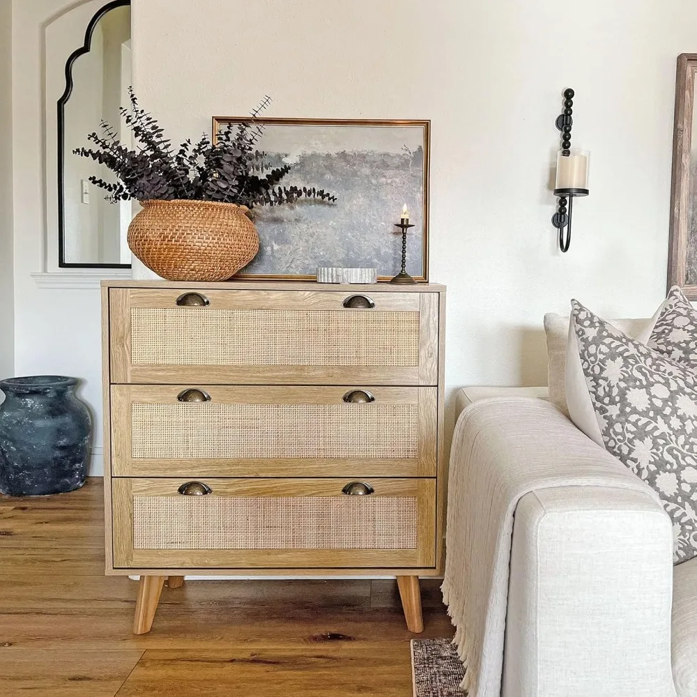 

Rattan Nightstand Set of 2 - Dresser with Drawer, 3 Drawer Dresser, Rattan Cabinet,No Assembly Required,for Bedroom Nightstand