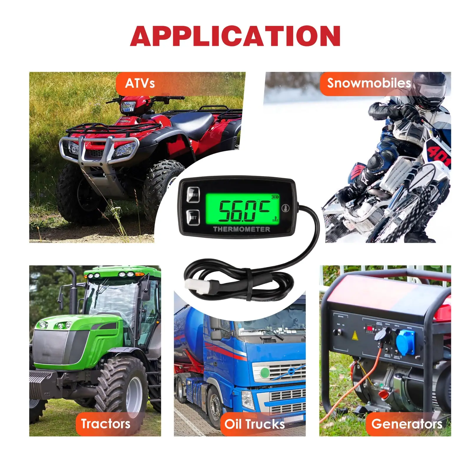 Digital TEMP METER Thermometer Temperature Meter for Tractor ATV UTV Motorcycle Engine Generator Water Oil