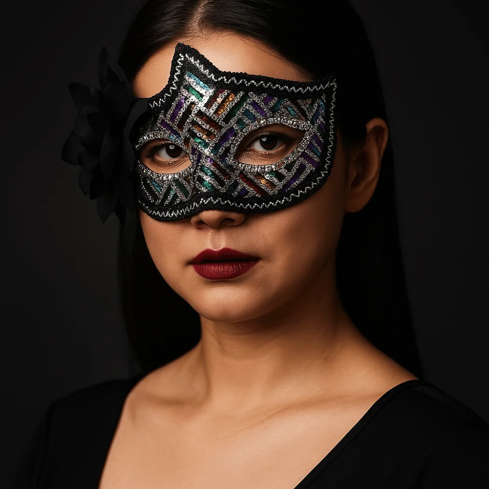 الترتر قناع حفلة الهالوين البلاستيك هالوين خلع الملابس زهرة قناع زي حفلة تأثيري الدعامة نصف غطاء الوجه حفلة الهالوين #3