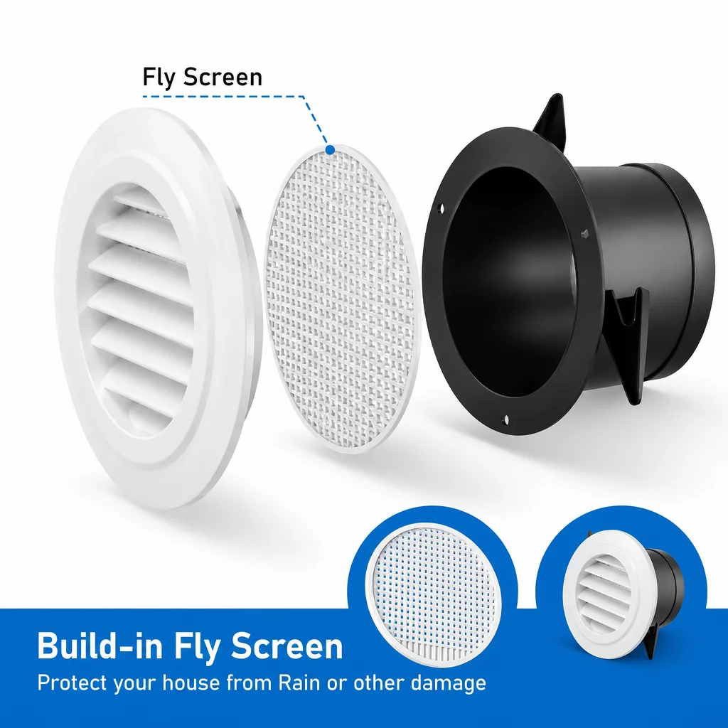 Hon&Guan Round Air Vent Cover 4/6 Inch, Louvered Ceiling Wall Vent Grille with Fly Screen, Ducting Ventilation Outlet Cover