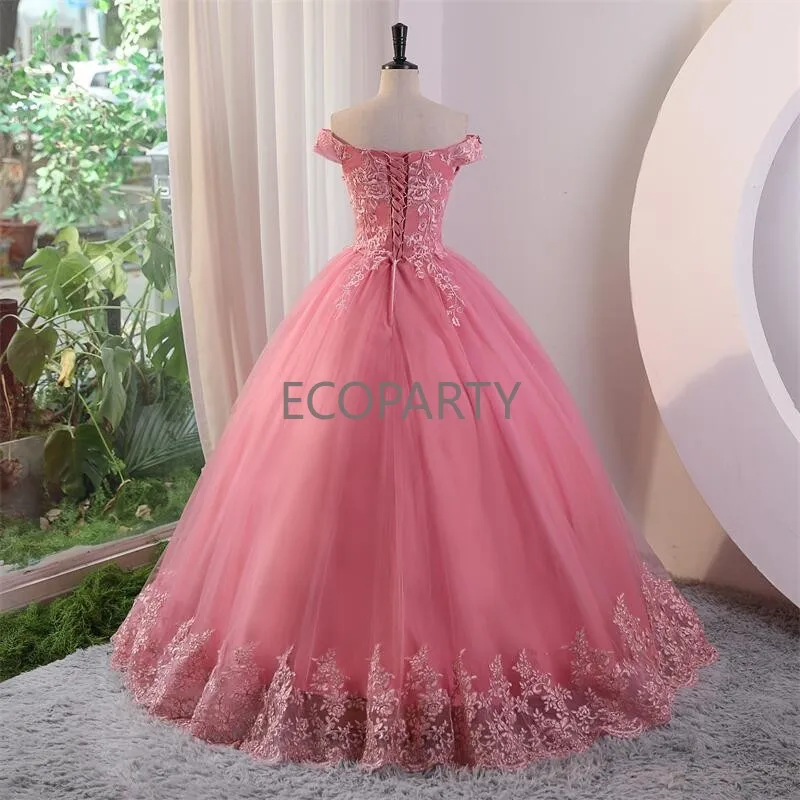 Vestidos de quinceañera rosa para mujer, vestido de fiesta de flores dulces, vestido de baile de encaje de lujo, foto Real, vestido de graduación, Vestidos bohemios, Ecoparty