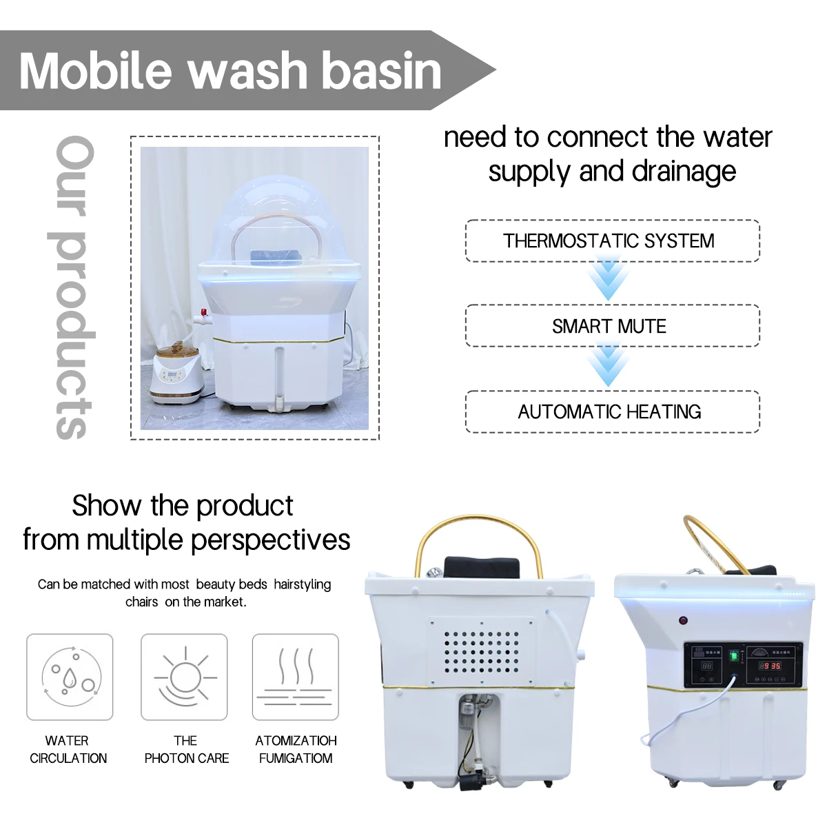 حوض شامبو محمول بنموذج عادي ياباني، حوض شامبو للشعر والرأس، حوض شامبو سبا
