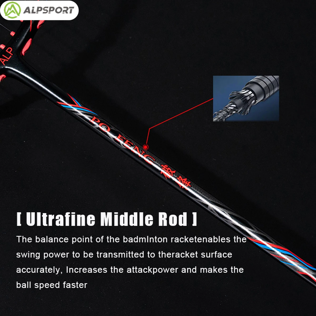 Alpsport PF Pro 10U Ultra leggero 52g T800 Racchetta da badminton Rimbalzo veloce Importata Peso massimo 38 libbre 100% fibra di carbonio Pro +