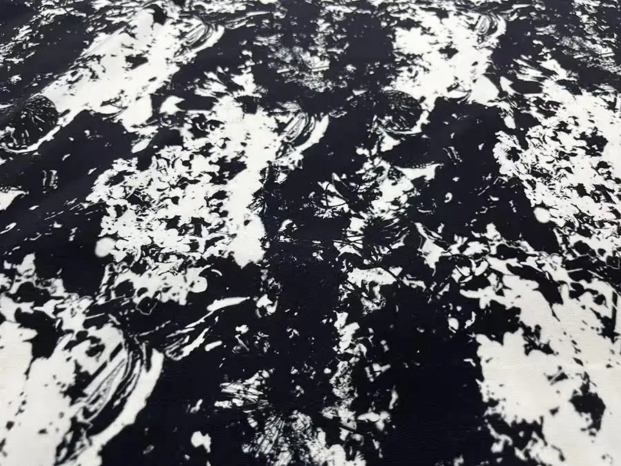 Designer Cloth 30 Momme Elastic Heavy Crepe Silk Clothing Fabric Black and White Abstract Inkjet Silk Fabric Dress DIY