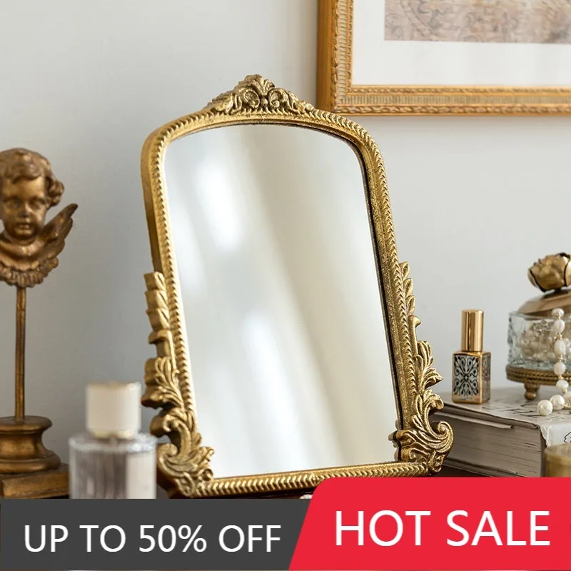 Wooden Makeup Mirror Retro Elegant Creative Portable Desktop Table Mirrors Household Dressing Table Mirrors Room Decoration