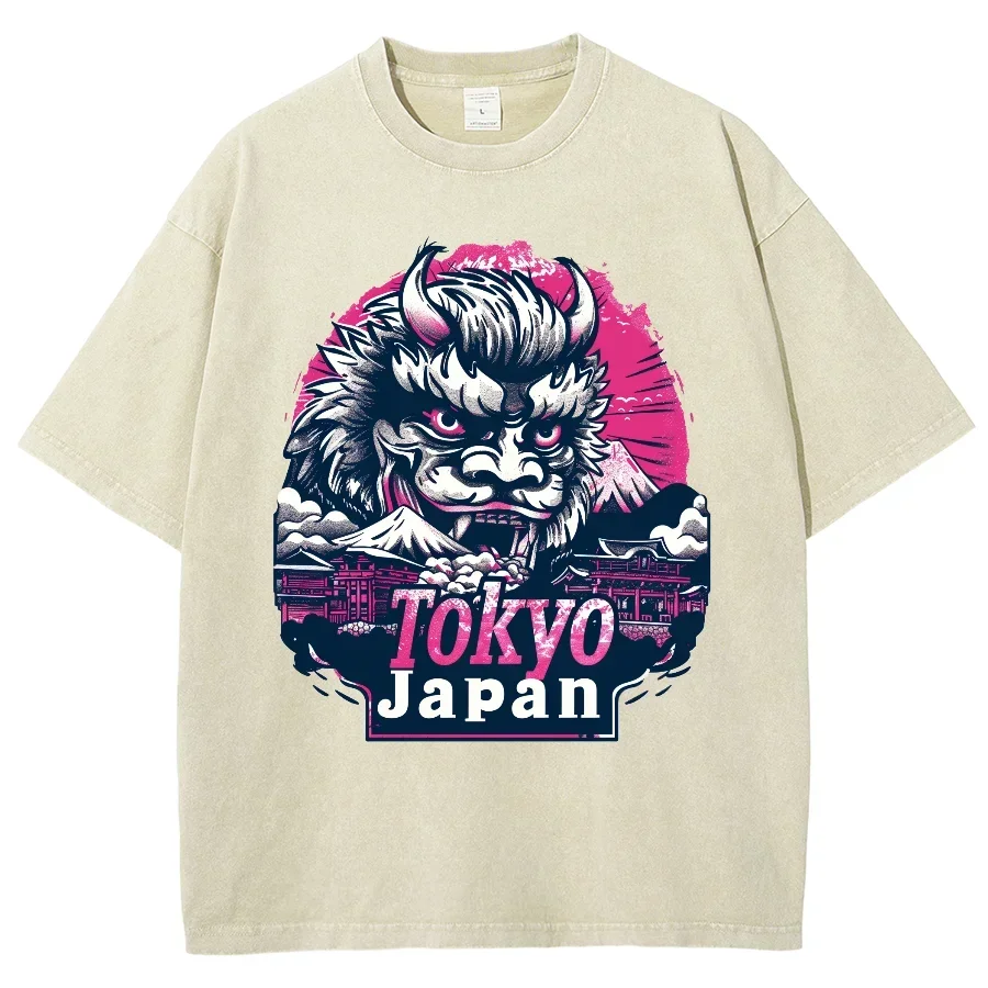 Ukiyoe Dragon Shirt Japan Tokyo, Hiphop Tops Y2K Washed T-shirt, Oversized Streetwear Vintage Washed Surf Tshirts For Men Women