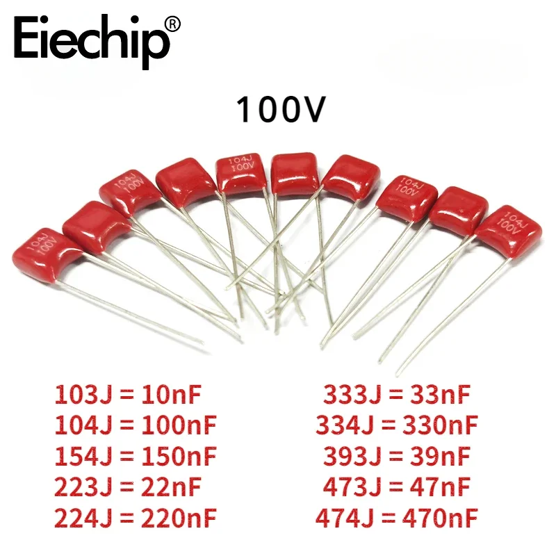 20 шт., конденсатор из полипропиленовой пленки CBB 100 104 223 103 393 473 333 154 10nF 22nF 33nF 39nF 47nF 100nF 220nF 470nF