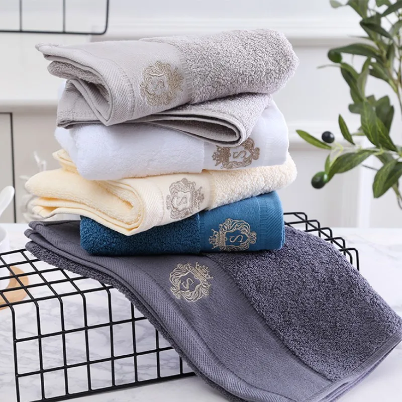 2pcs Set Solid Color 100% Cotton Towels - Soft Absorbent Hand & Bath Embroidered Towels in Blue White Cream for Hotel Home Gift