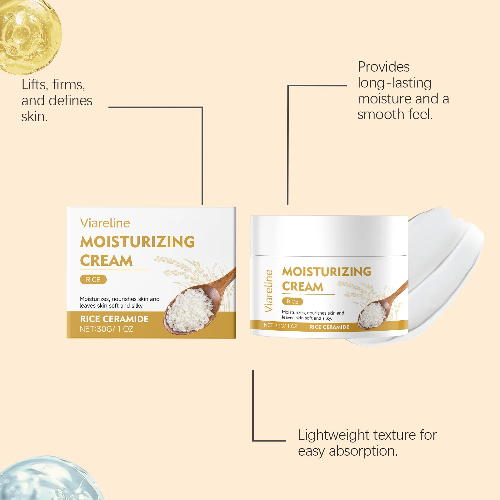 

OCEAURA Rice Bran Facial Moisturize Cream Firm Relieve Dryness Repair Damage Brighten Luster Exfoliate Wh-Iten Facial Care Cream