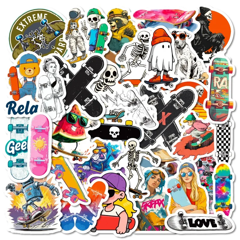 

56 Pieces Stylish Skate Graffiti Decals Cartoon Athletic Fashion Labels for Luggage Notebook Creative Embellishment Craft Supply
