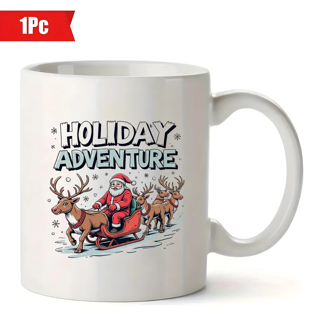 11oz Cup + Cartoon Santa Claus Sleigh Adventure + Festive Atmosphere Cup Christmas Gift Kids Cup Home Office Coffee Cup