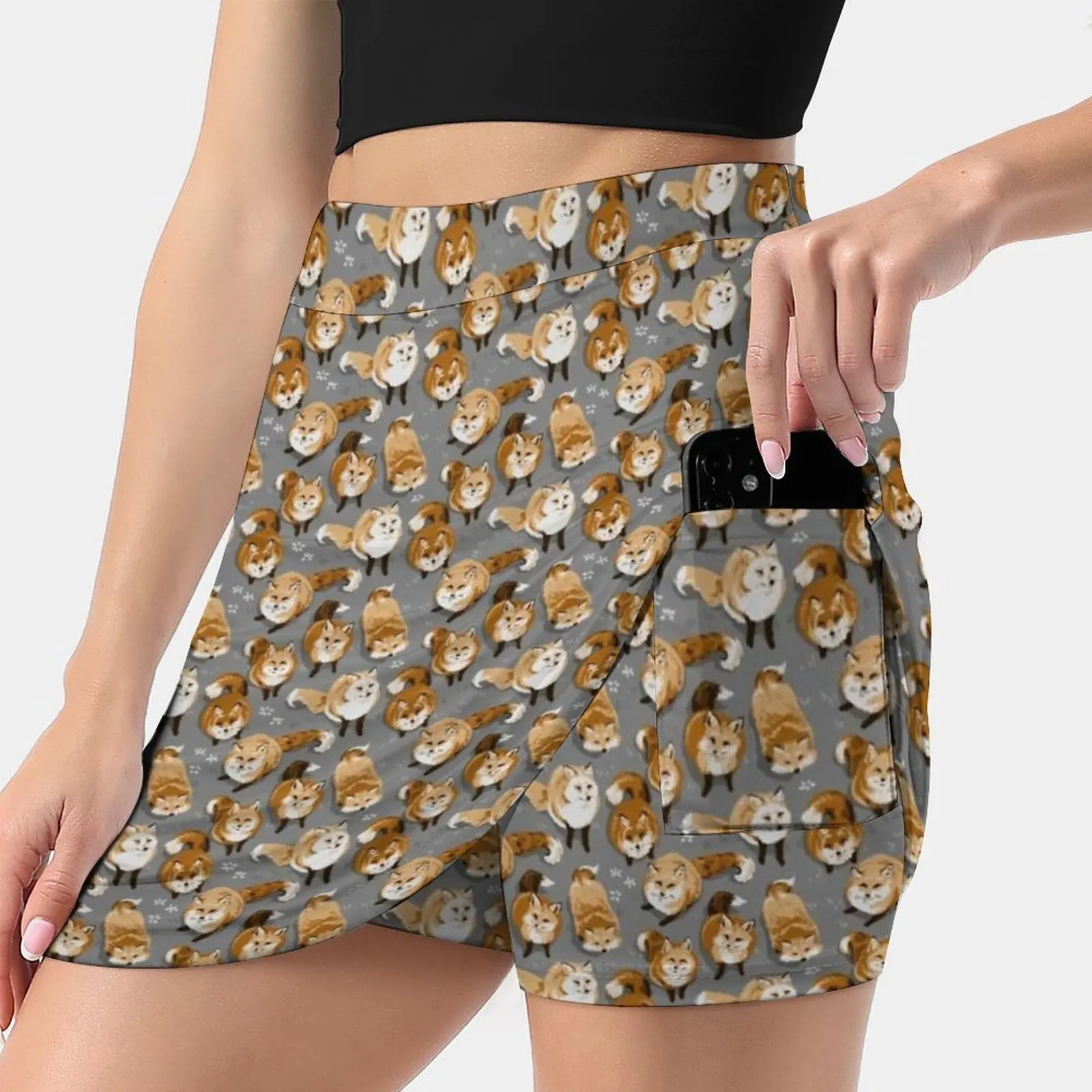 Fox Village Pattern Women's skirt Mini Skirts A Line Skirt With Hide Pocket Fox Foxes Japan Zao Fox Village Vulpis Grey Orange