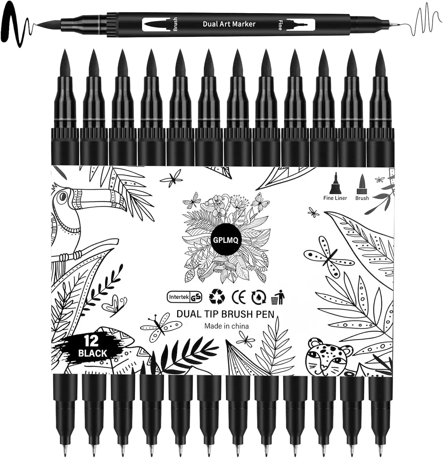 

12 Pack Dual Tip Brush Fineliners for Art Drawing Sketching, Black Felt Markers for Adults and Kids