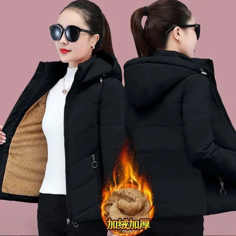 2025 nuevas mujeres agregar Chaqueta de algodón de terciopelo mujer invierno polar capucha cálida abrigo de moda señoras chaquetas acolchadas