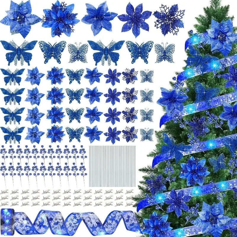 10 pezzi di fiori artificiali blu decorazione natalizia fiori finti per la decorazione domestica ornamento per albero di Natale ghirlanda fai da te accessori per regali