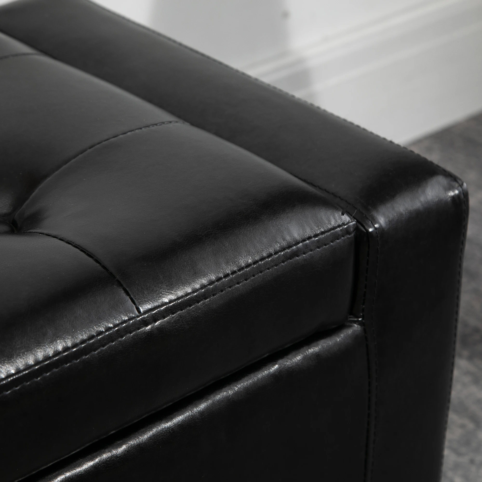 HOMCOM 40x90cm PU Leather Storage Ottoman Bench Wood Frame w/ Tufting Feet