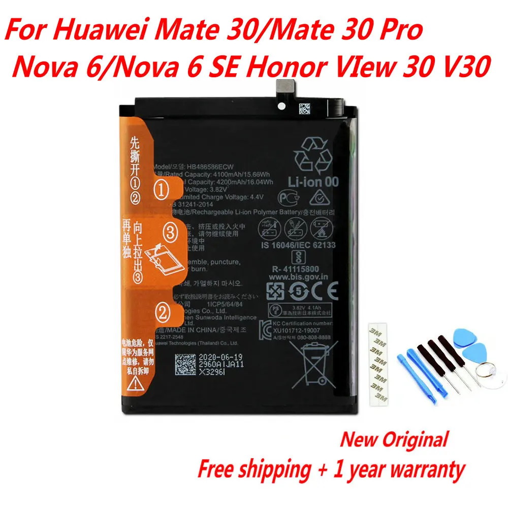 

Genuine HB486586ECW Battery For Huawei Mate 30 Mate30pro Nova 6 Nova6 SE For Honor VIew 30 V30/P40 Lite 4G JNY-L01A JNY-L02A