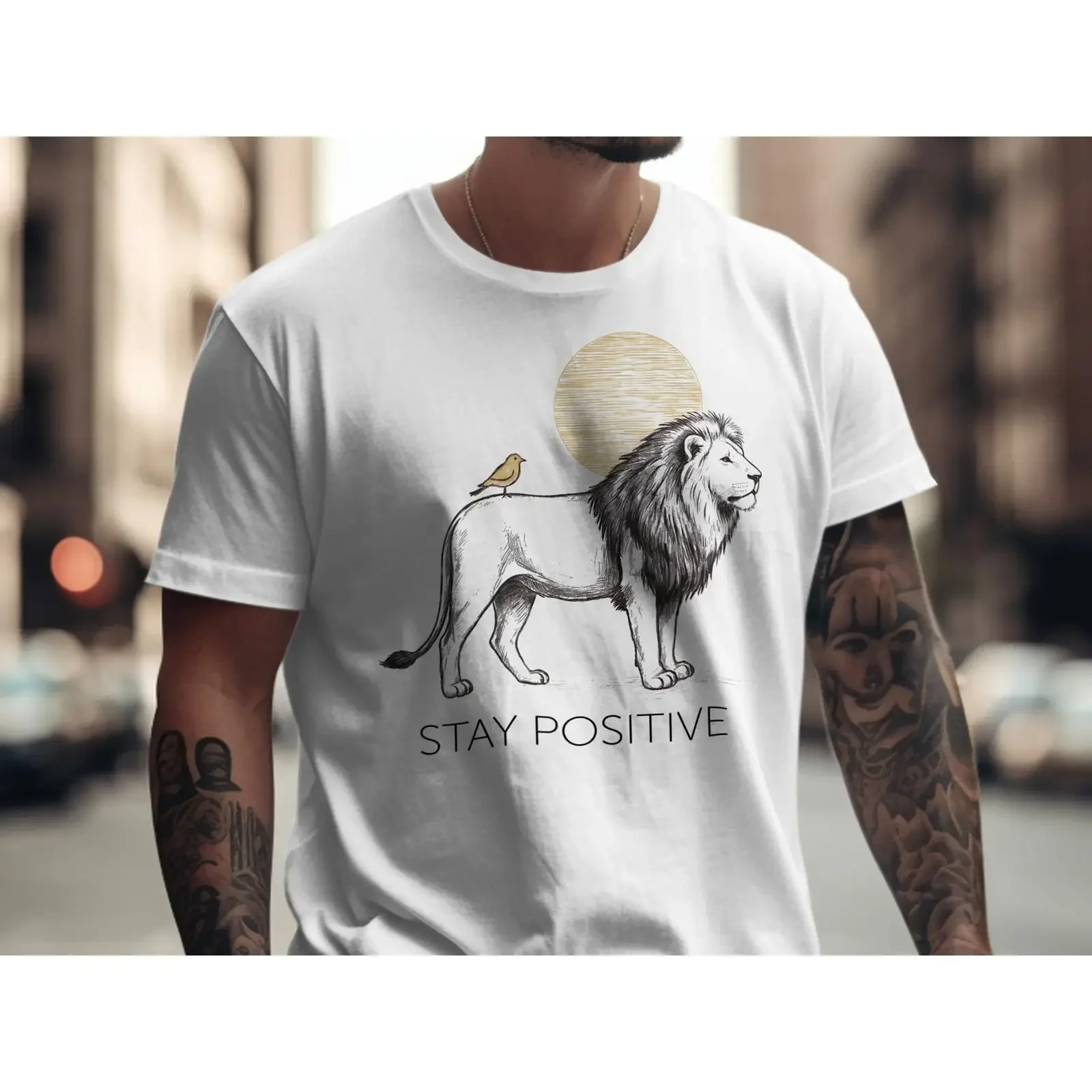 Stay Positive Lion T Shirt Motivational Inspirational Strength Boho Nature Lover Encouragement for Her Him vintage Washed