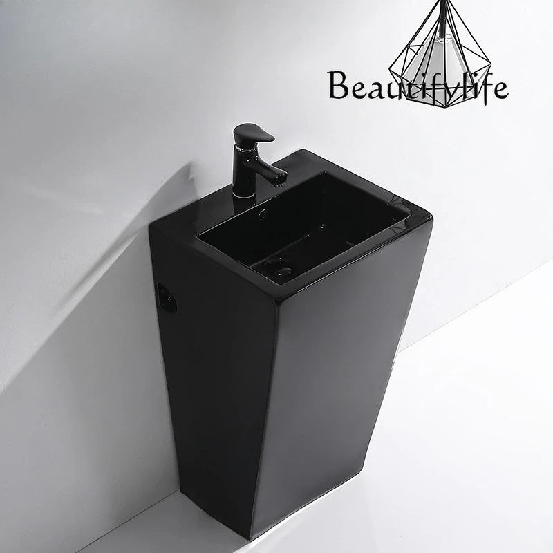 Black integrated column washbasin column toilet balcony washbasin floor-to-ceiling hotel washbasin