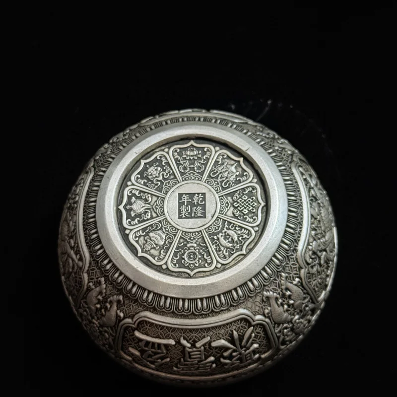 

Antique-Style Pure Copper Silver-Plated Qianlong Era Wealth-Attracting Cornucopia with Qilin Relief for Living Room Decoration