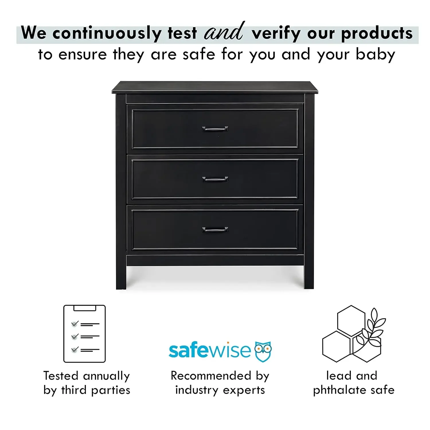 Cómoda Charlie de 3 cajones en ébano