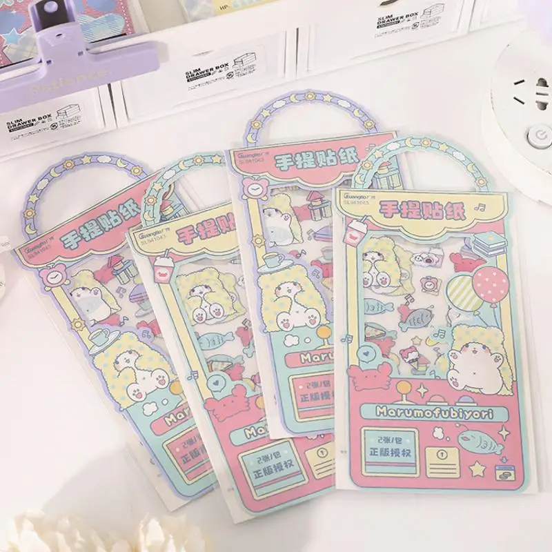 Pegatinas Kawaii Sanrio Marumofubiyori para niñas, pegatinas de dibujos animados impermeables para mascotas, decoración de álbumes de recortes Diy, juguetes para niñas, 2 piezas