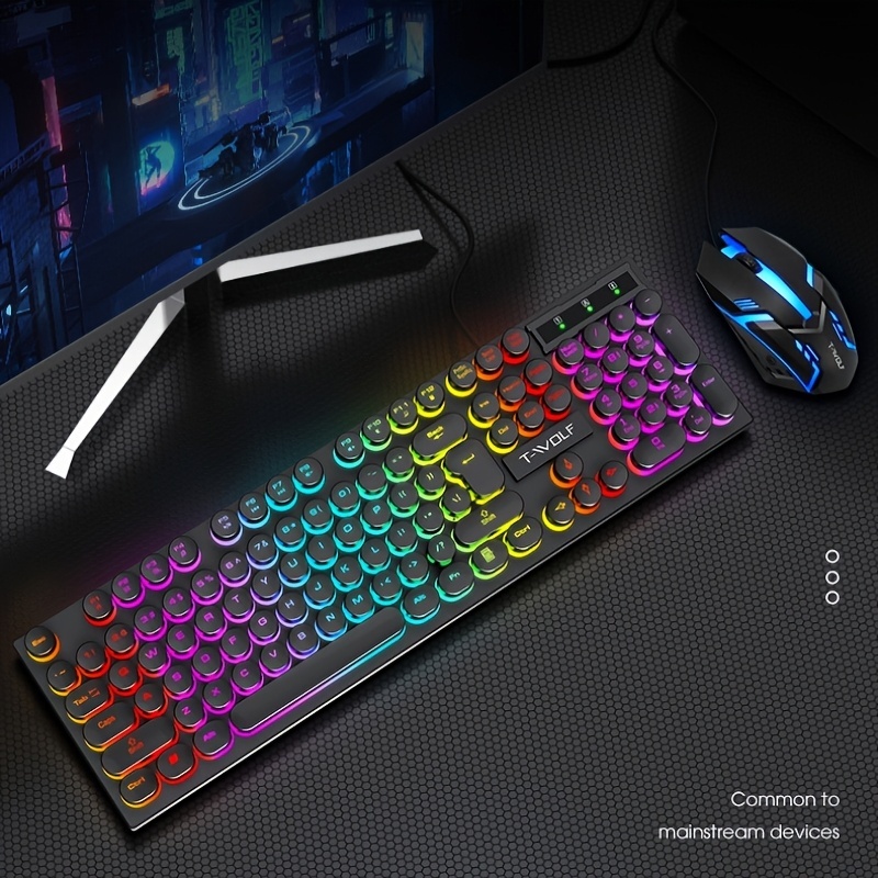 Light-up Wired Retro Punk Gaming Keyboard and Mouse Set TF270 by T-WOLF