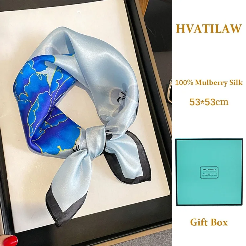 

Premium 100% Mulberry Silk Scarf 53x53cm Women Silk Square Scarf Head Hijab Neckerchief Bandana Lady Neck Wrap Luxury Gift Box