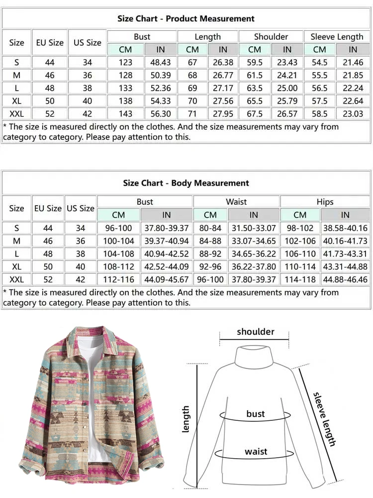 ZAFUL Men\'s Ethnic Aztec Printed Front Pockets Design Single-breasted Woolen Jacket