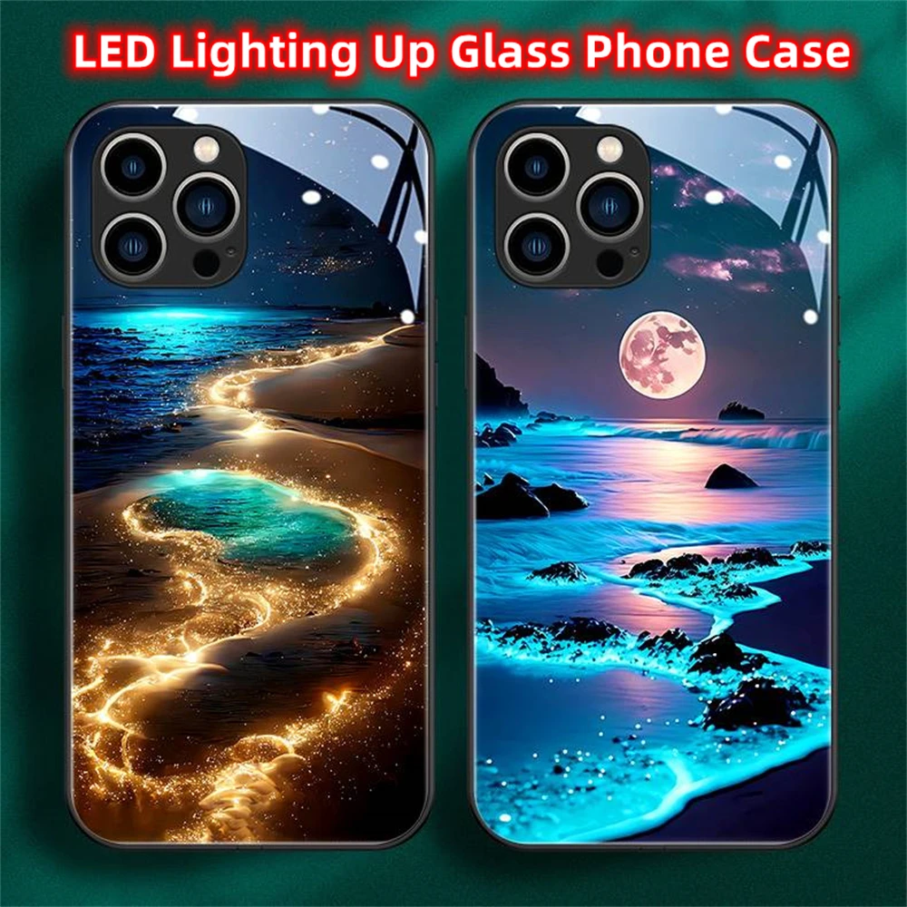 Leuchtende Handyhüllen mit fluoreszierendem Mond- und Meeresdesign, Smart LED-Leuchteffekt, für iPhone Air 18 17 16 E 15 14 13 12 11 Pro Max – Detail 21