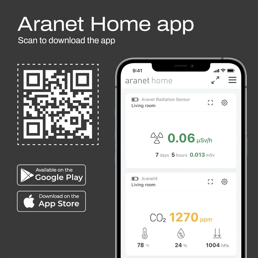 Aranet4 Home: Kabelloser Innenluftqualitätsmonitor für Büro oder Schule (CO2, Temperatur, Luftfeuchtigkeit und mehr), tragbar