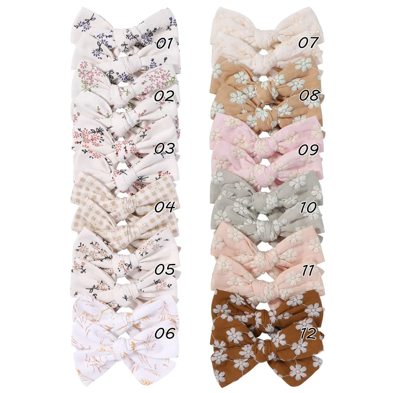 Baby Hair Clips for Girls Embroid Cotton Bows Hairpin Floral Print Kids Hairgrips Cute Barrettes Children Hair Accessories