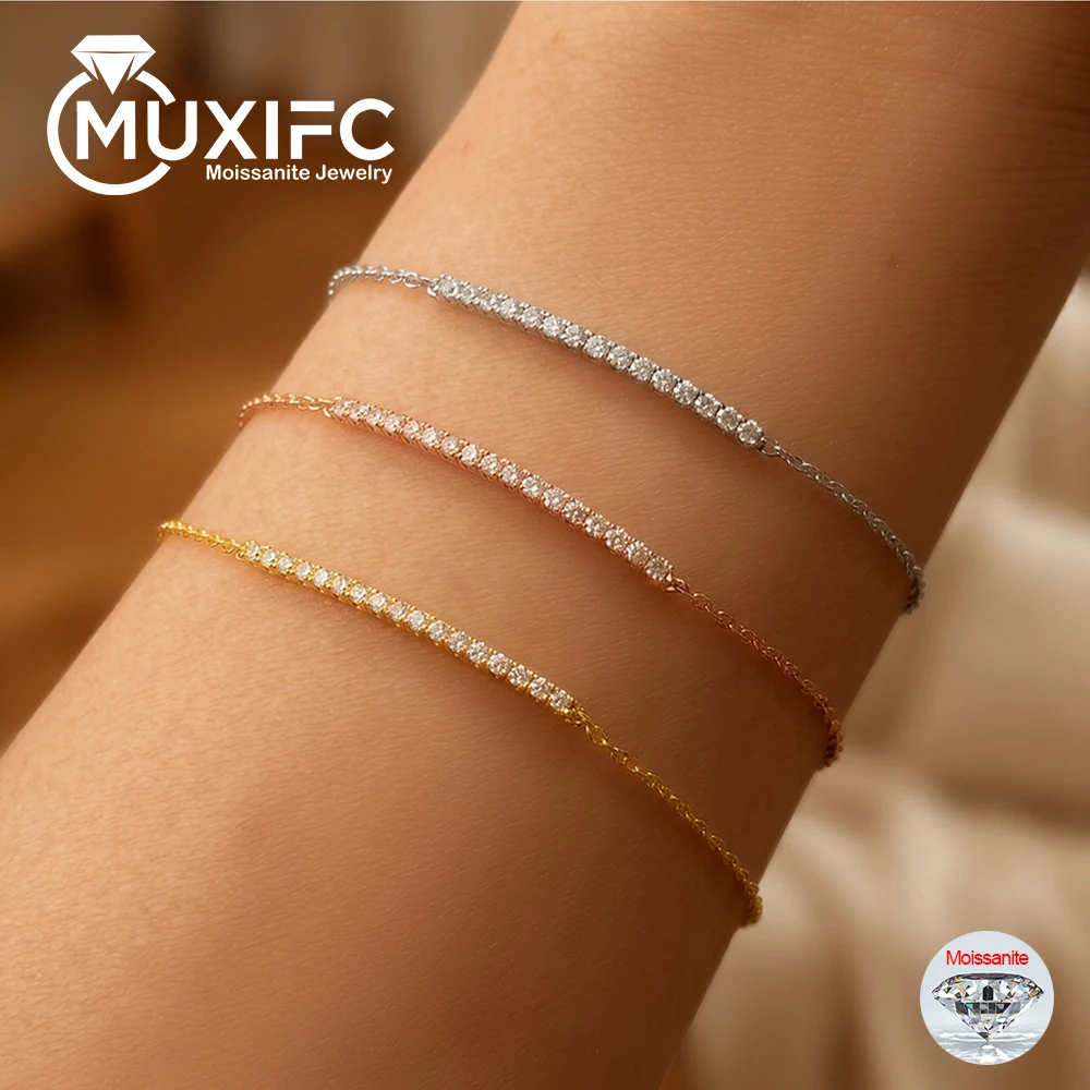 

1.5mm D Color Full Moissanite Link Bracelet for Women Girls S925 Silver Plated 18K Gold Minimalist Lab Diamond Party Wrist Chain