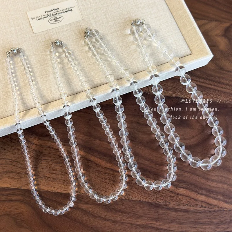 Clear Transparent Acrylic Glass Round Bead Choker Necklace Short Summer Collarbone Chain for Women Premium Lightweight Daily