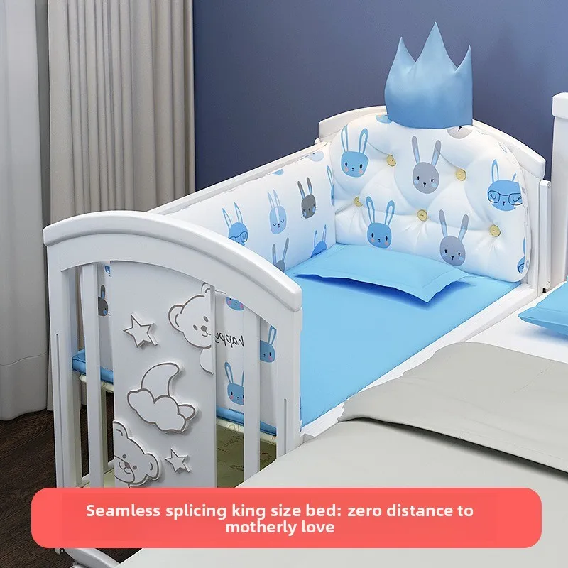 Babyfond Multifunctional Movable Solid‑Wood Baby Crib, European‑Style White Infant Splicing Bed Newborn Cradle