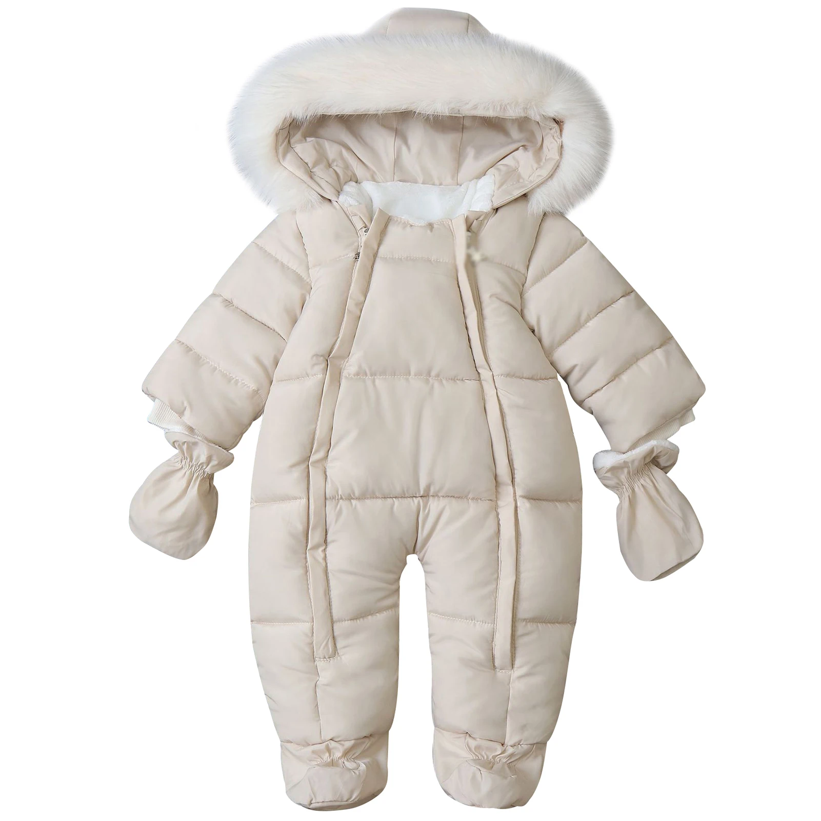 Babies Winter Snowsuit,Windproof Fleece Romper,Warm Hood Children's Footie Coat,Kids Outfits Gloves,Toddlers Boys Girls Jumpsuit
