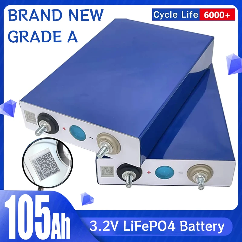 Original 3.2V 105AH LiFePO4 Battery Grade A Rechargeable Cell for Solar Energy DIY 12V 24V 48V Lithium Battery Pack W/ QR Studs