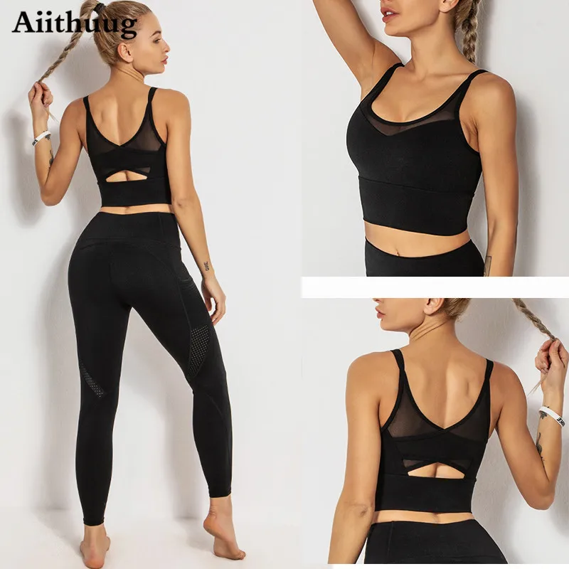 Aiithuug-sujetadores de Yoga, camisetas de Fitness para correr, sujetadores deportivos, Top corto de entrenamiento para gimnasio, Tops cortos de