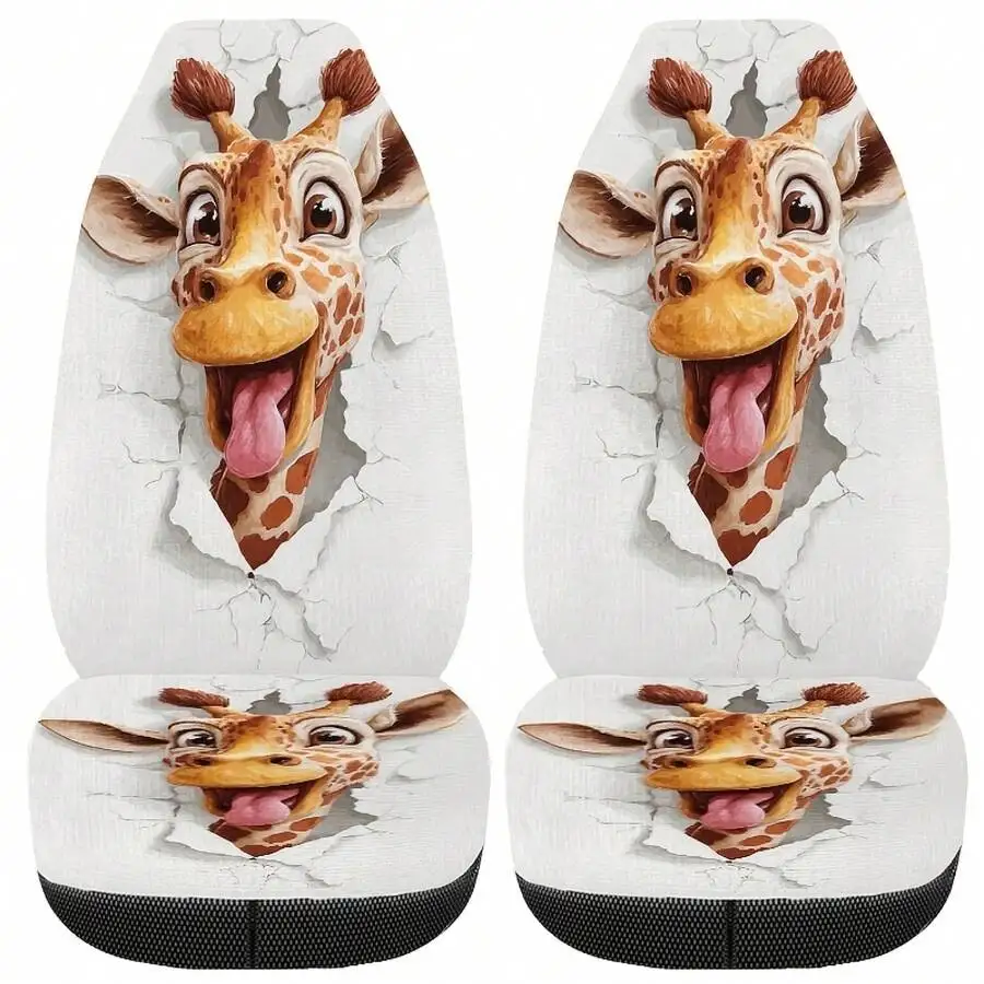 

2-Piece Universal Car Seat Covers With Fun Giraffe Print Tongue Out Design